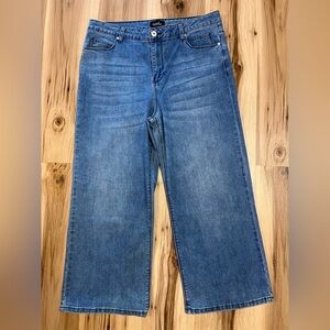 ModX Women’s 14 Cropped Wide Leg Medium Wash Jeans Denim High Rise 35” Waist